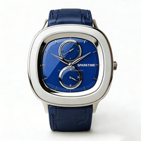 Montre à quartz de luxe en acier inoxydable avec bracelet en cuir et cristal saphir, 3ATM WR, élégante montre rétro-moderne pour un usage quotidien