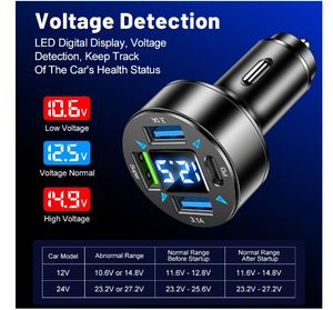 Produit le plus vendu Chargeur de voiture multifonction avec affichage numérique PD 4 ports Charge rapide 3.1A Chargeur de voiture QC3.0 - Product Image 4