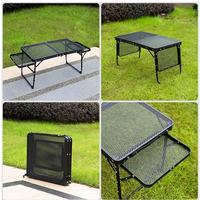 Table de camping pliable en maille de fer avec côtés rabattables 70x40 en alliage d'aluminium, capacité de charge 30 kg, table portable pour pique-nique et barbecue en extérieur