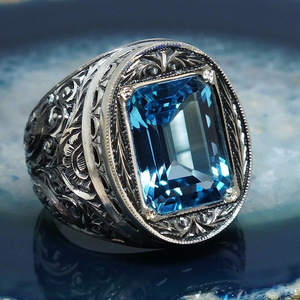 Vintage Blue Openwork Ring for Women Luxury Palace Style Fashion Party Finger Accessory Gift - Product Image 2