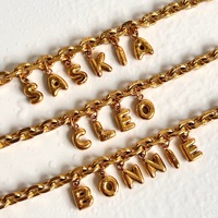 Collier chaîne DIY en acier inoxydable plaqué or avec lettre initiale alphabet bulle pour femme