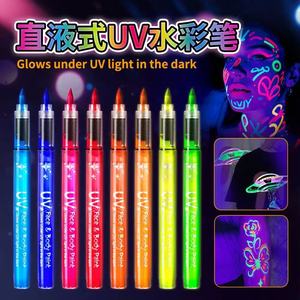 Stylos de peinture pour le <span class=keywords><strong>visage</strong></span> et le corps UV néon 8 couleurs, marqueurs fluorescents réactifs à la lumière noire pour Halloween, cosplay et fêtes - Product Image 6