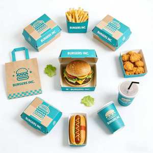 Kemasan Makanan Sekali Pakai Ramah Lingkungan dari Kertas, Lipat, Custom untuk Kentang Goreng, Sayap Ayam, <span class=keywords><strong>Burger</strong></span>, Wadah Makanan Cepat Saji - Product Image 2