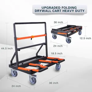 Jh-mech keranjang Panel dengan perpanjangan besar dek beban 2200 lbs kapasitas mudah penyimpanan logam lipat Drywall Cart