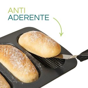 Teglia da forno per sandwich e baguette 34,6x21,5 cm 4 stampi perforati 7x17 cm in acciaio al carbonio antiaderente - Product Image 3