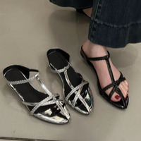 Sandales à bout pointu à livraison rapide, demi-mules plates pour femmes, chaussons élégants en caoutchouc pour femmes