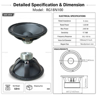 Profesyonel 18 İnç Neodimyum Woofer 1200W AES 4 İnç Ses Bobini Yüksek Hassasiyetli Subwoofer Sürücüsü Line Array Sistemi için