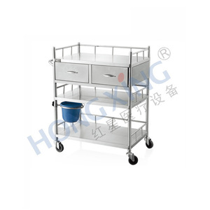 Red Star Stainless Steel Hospital <b>Trolley</b> 500*400*860 Three Layer With Drawer And Bucket For Medical Use - Product Image 1