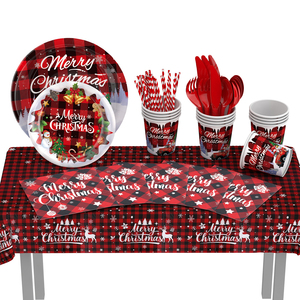 Set Moderno di Piatti e Tovaglioli di <span class=keywords><strong>Carta</strong></span> per Natale, Posate Dorate Usa e Getta con Piatti, Bicchieri, Coltelli e Forchette, Design 'Buon Natale' - Product Image 4