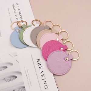 Creative Pu Leather Round Key Fob <b>Keyring</b> Holder Colorful Keychain for Purse Backpacks Car Keys - Product Image 5