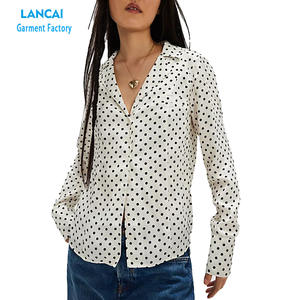 Camisa de gran tamaño para mujer con botones lisos y logotipo personalizado, camisas de manga larga informales de tela de algodón - Product Image 1