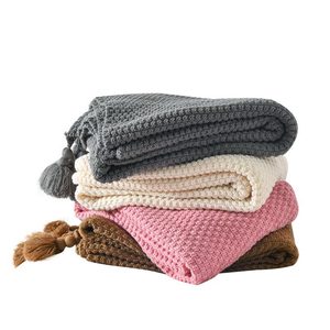 Logo personalizzato Super morbido di buona qualità a quadretti in acrilico a scacchi coperte con nappe a sfera - Product Image 1