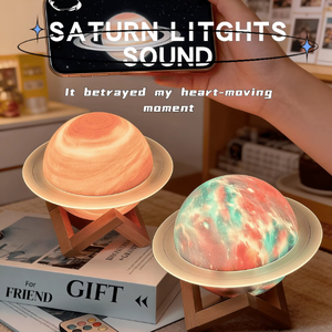Lampe d'ambiance rétro 3D personnalisée <span class=keywords><strong>Saturne</strong></span> à changement <span class=keywords><strong>de</strong></span> couleur avec haut-parleur <span class=keywords><strong>de</strong></span> jeu sans fil BT à piles et étoiles arc-en-ciel, idéale comme cadeau. - Product Image 1