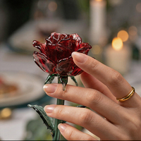 Rose en verre de Murano faite à la main, fleur artificielle, idéale pour la fête des mères, la Saint-Valentin, la décoration de la maison, du bureau ou du bureau à domicile