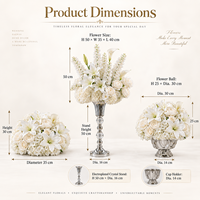 Centre de table floral en soie blanche, arrangement de fleurs artificielles réalistes faites à la main, support en métal et cristal, décoration de table pour mariage et banquet