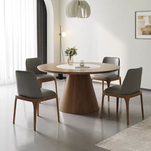 Mesa de Comedor Moderna Contemporánea de Madera de <span class=keywords><strong>Nogal</strong></span> Macizo con <span class=keywords><strong>Centro</strong></span> Giratorio para Hotel, Restaurante y Hogar, Hecha a Mano y Ecológica - Product Image 6