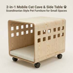 All-Season Modern Design Fashion Cute Custom Wooden cat <strong>House</strong> <strong>Dog</strong> Bed EcoFriendly Colorless Odorless Durable Mobile Wheels Added - Product Image 2
