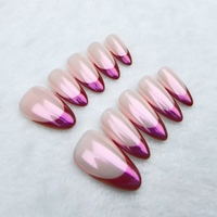 Uñas artificiales hechas a mano puras pintadas a mano Rosa francés de alta calidad y reutilizables
