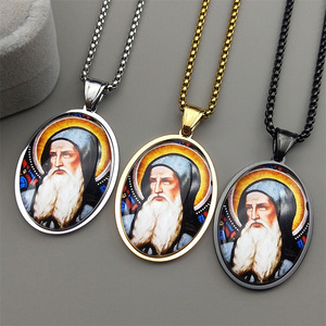 Medalla de <span class=keywords><strong>San</strong></span> <span class=keywords><strong>Benito</strong></span> de Cristal, Colgante Ovalado de Acero Inoxidable, Collar, Joyería Dorada, Accesorios de Regalo - Product Image 1