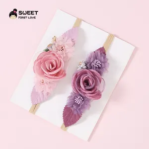 Natural well <span class=keywords><strong>Baby</strong></span> Girl Stirnband mit Perlen Schöne <span class=keywords><strong>Baby</strong></span> Girl Taufe Foto Prop Haarschmuck Blumen Stoff Stirnband - Product Image 1