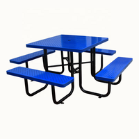 Table de pique-nique en métal commerciale d'extérieur meubles de jardin table à manger en acier extérieur table de café de patio de terrain de jeu avec le trou de parapluie