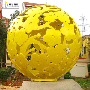 Sculpture sphérique en acier inoxydable Jiahua, décoration de jardin extérieure ronde, montage au sol, motif floral abstrait - Product Image 2