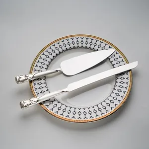 Ensemble de couteaux de coupe de gâteau de mariage en acier inoxydable, ensemble de serveur personnalisé en strass amour cristal diamant