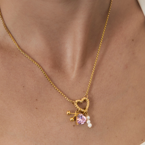 Collar con Colgante <span class=keywords><strong>de</strong></span> Corazón Rosa con Circonita y Perla <span class=keywords><strong>de</strong></span> Cereza, Chapado en Oro <span class=keywords><strong>de</strong></span> 18K, <span class=keywords><strong>de</strong></span> Acero Inoxidable, para Mujer, <span class=keywords><strong>de</strong></span> <span class=keywords><strong>J</strong></span>&D Jewelry - Product Image 2