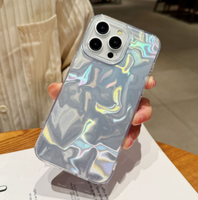 Coloré Argent IMD Série pour iPhone 16 15 14 Pro Max 11 PC Motif D'ondulation De L'eau Grand Trou Téléphone Cas