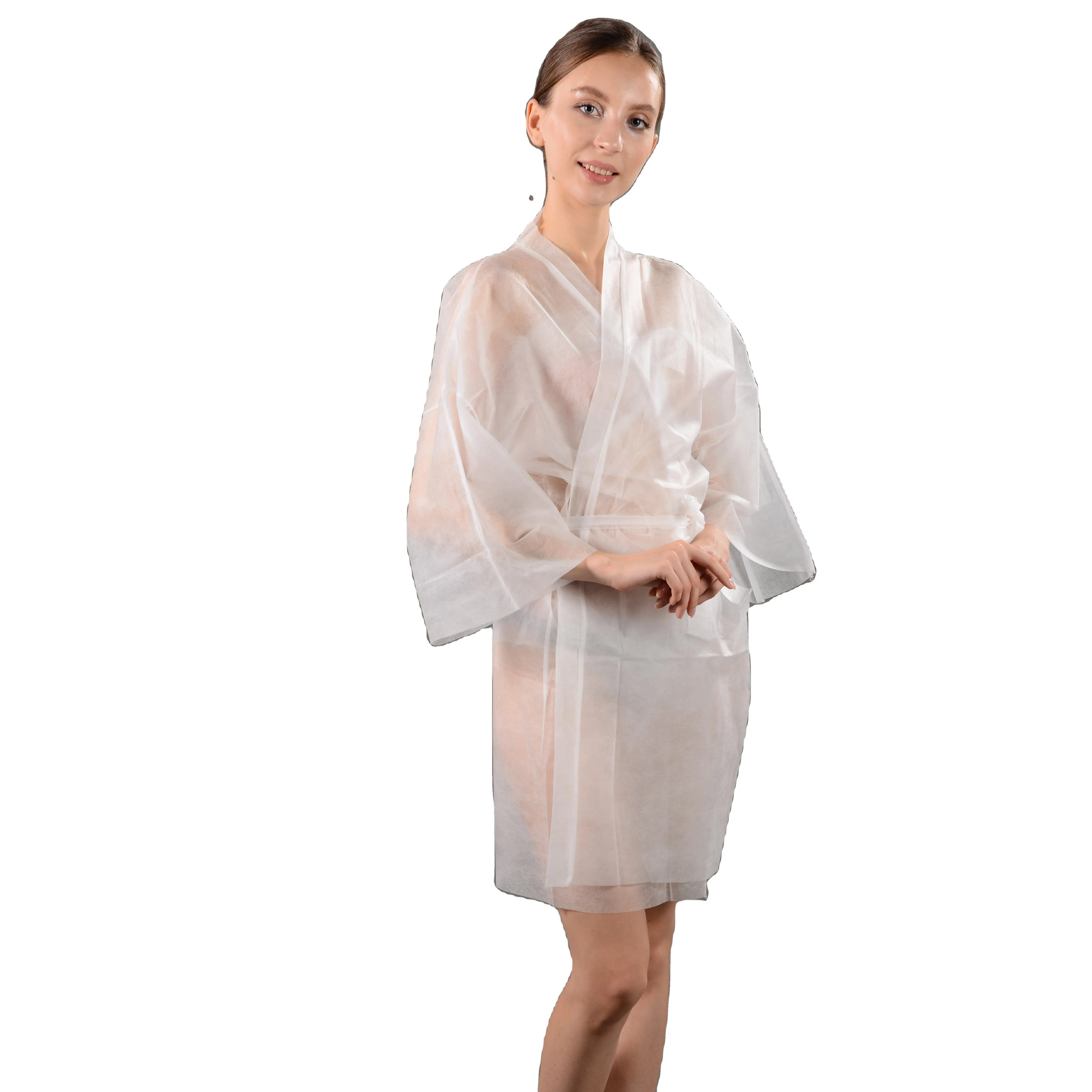Accappatoio monouso kimono sanitario monouso in tessuto Non tessuto uniforme spa per centro SPA