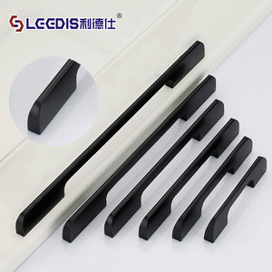 Legdis Cabinet Door Handles Aluminum Alloy Black Bar Shape Minimalist Design For Wardrobe Kitchen Furniture - Product Image 1