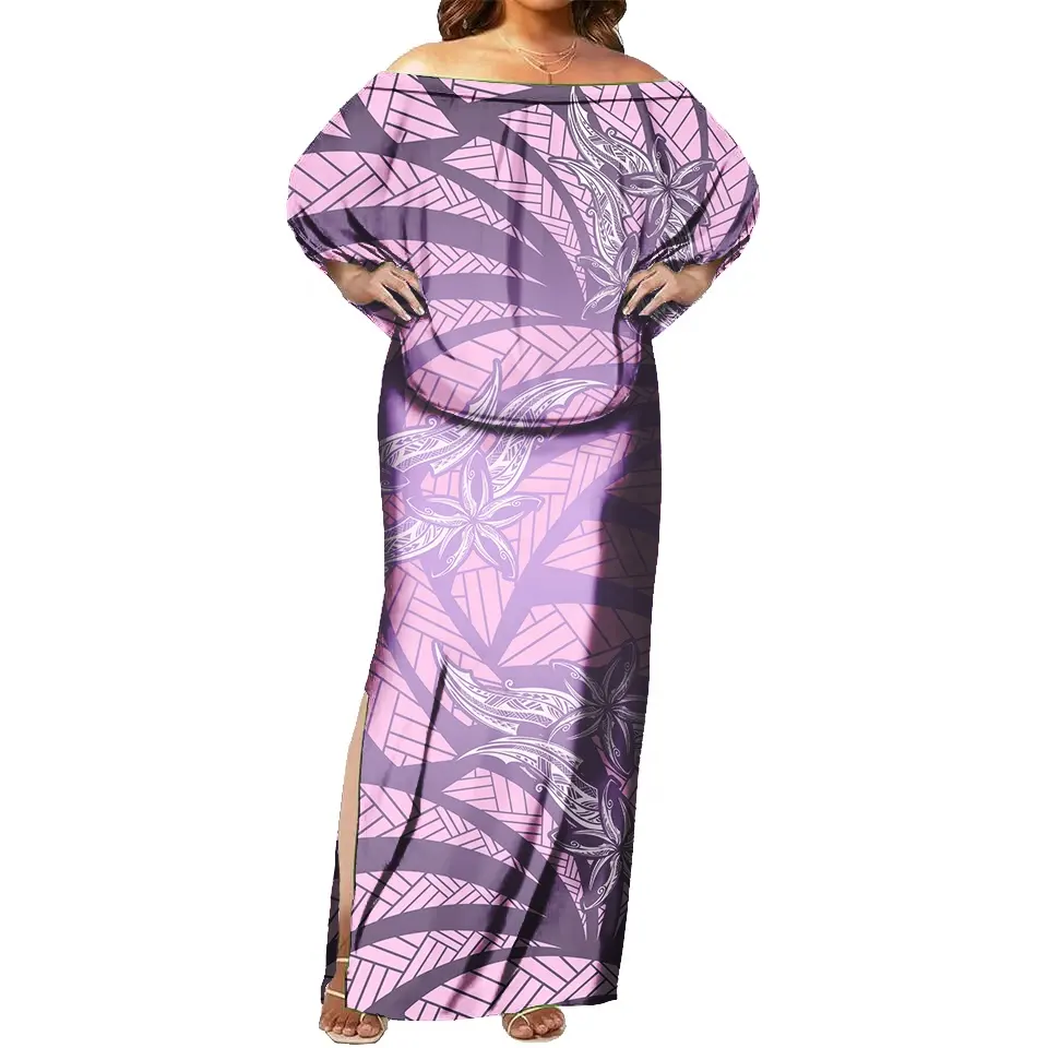 Dernière conception polynésienne Tribal Samoan Puletasi une épaule volants à manches courtes robe longue jupes élégantes pour femmes