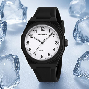 Skmei Quartz Watch Men Analog White Dial Black Silicone Strap 50m Water Resistant Simple Casual Wristwatch - Product Image 2