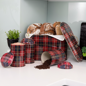 4 Pcs Round Tin Box Kitchen Set Dome Lid Plaid Plaid Design - Product Image 3