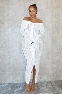 Elegante elegante con <span class=keywords><strong>scollo</strong></span> <span class=keywords><strong>a</strong></span> <span class=keywords><strong>barca</strong></span> <span class=keywords><strong>a</strong></span> spalla Sexy ondulato <span class=keywords><strong>a</strong></span> <span class=keywords><strong>manica</strong></span> <span class=keywords><strong>lunga</strong></span> avvolgente <span class=keywords><strong>abito</strong></span> lungo <span class=keywords><strong>abito</strong></span> lungo - Product Image 4