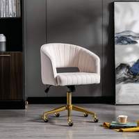 Chaise de bureau moderne en velours DM Factory, réglable en hauteur, pivotante à 360° °   Fauteuil pivotant avec dossier incurvé et base en métal doré