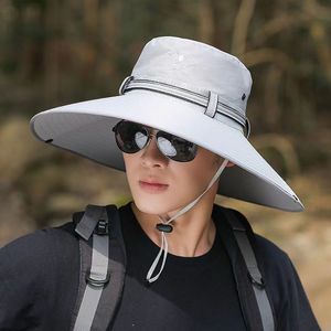 Outdoor Wide Brim Bucket <b>Hat</b> For Men Breathable Sun Protection Hiking Fishing <b>Hat</b> <b>Summer</b> Quick Dry Navy Blue Adult Sports Cap - Product Image 3