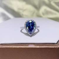 Bagues de mode personnalisées pour femmes, bague de fiançailles et de mariage en moissanite bleue, bague de luxe en argent sterling 925