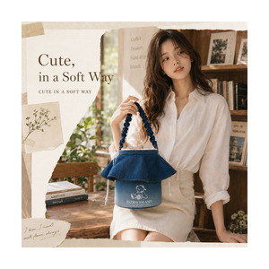 Borsa per il Trucco Teddy Island in Denim Sfumato con Manico Arricciato e Coulisse, <span class=keywords><strong>Organizer</strong></span> Cosmetico per Viaggi e Uso Quotidiano - Product Image 1