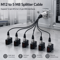 Konektor Sirkular Mini Industrial IP67 M12 Y Splitter Loom 1 Male 5 Female, Tembaga OFC PVC Anti-Bengkok, Sinyal Multi-Sensor