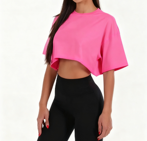 T-shirts basiques personnalisés pour femmes 100% coton coupe ample été décontracté surdimensionné style sportif broderie bouffée impression logo - Product Image 2