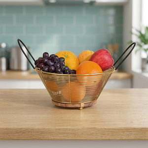 Panier à fruits minimaliste en métal avec poignées, conteneur de rangement en aluminium pour la présentation des aliments dans la cuisine, forme polygonale, design durable - Product Image 1