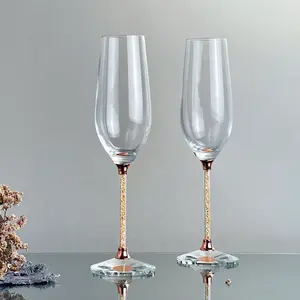 Kacamata pernikahan sampanye seruling sampanye batang panjang berlian emas buatan tangan 230 ml