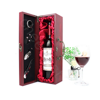 Privé Étiquette Accepter Bois De Stockage Du Vin Et 4pcs Accessoire Voyage Vin Cadeau Boîte 750ML Unique En Bois Boîte à Vin Bouteille Rouge