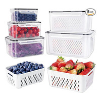 5 Contenants à Fruits Modernes de Grande Taille pour Réfrigérateur, Étanches, en PP+Silicone, avec Passoire Amovible, Compatibles Lave-Vaisselle et Micro-ondes