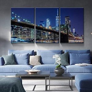 Looife 3 panneau moderne New York paysage urbain toile mur Art imprime 12 "x 16" <span class=keywords><strong>pont</strong></span> <span class=keywords><strong>de</strong></span> Brooklyn photo tendue encadrée pour vivre - Product Image 5