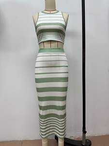 Viviblook Z416ST01 Nueva llegada Ropa femenina Chaleco a rayas Crop Top Falda Conjunto de 2 piezas para mujer - Product Image 5