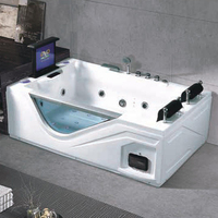 Baignoire d'angle moderne en acrylique pour intérieur, double siège, avec cascade, hydromassage, éclairage nocturne coloré et fonction bain à remous intégrée