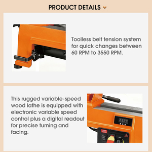 Tornio per <span class=keywords><strong>Legno</strong></span> Robusto a Velocità Variabile con Controllo Elettronico e Display Digitale - Product Image 6