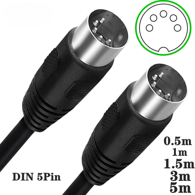 MIDI DIN 5PIN Male to Male MIDI 5 Pin Plug to 5 Pin DIN Audio Extension Male Cable Cord Din-5pin M/M Cable Adapter 1m 1.5m 3M 5m
